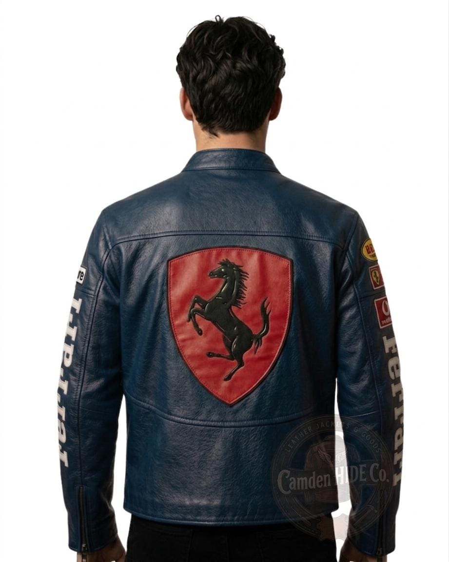 Interior lining of red Ferrari Racing Leather Jacket with YKK zipper detail