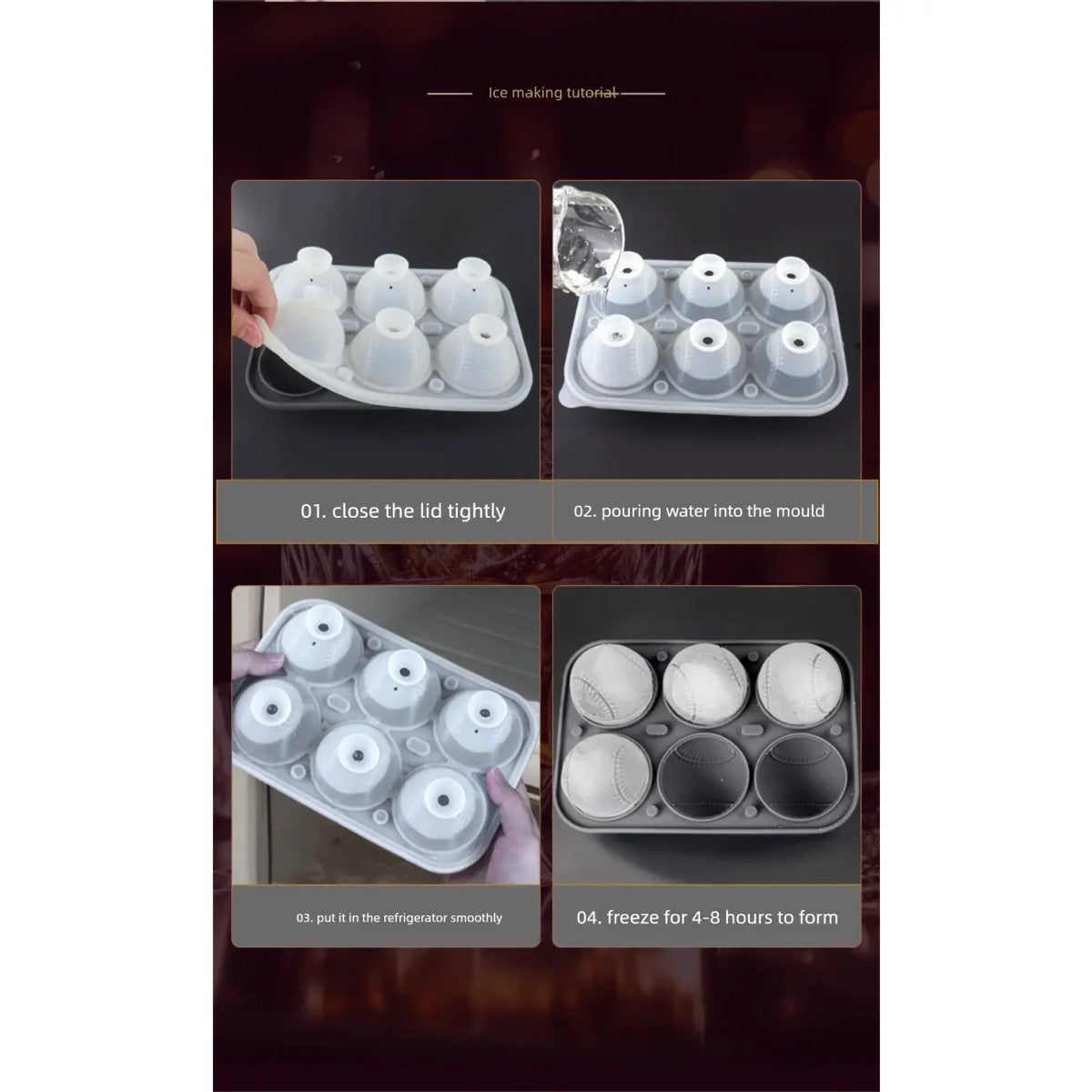 3D Baseball Stitch Ice Cube Mold: 6-Cavity Food-Grade Silicone Tray — image 9