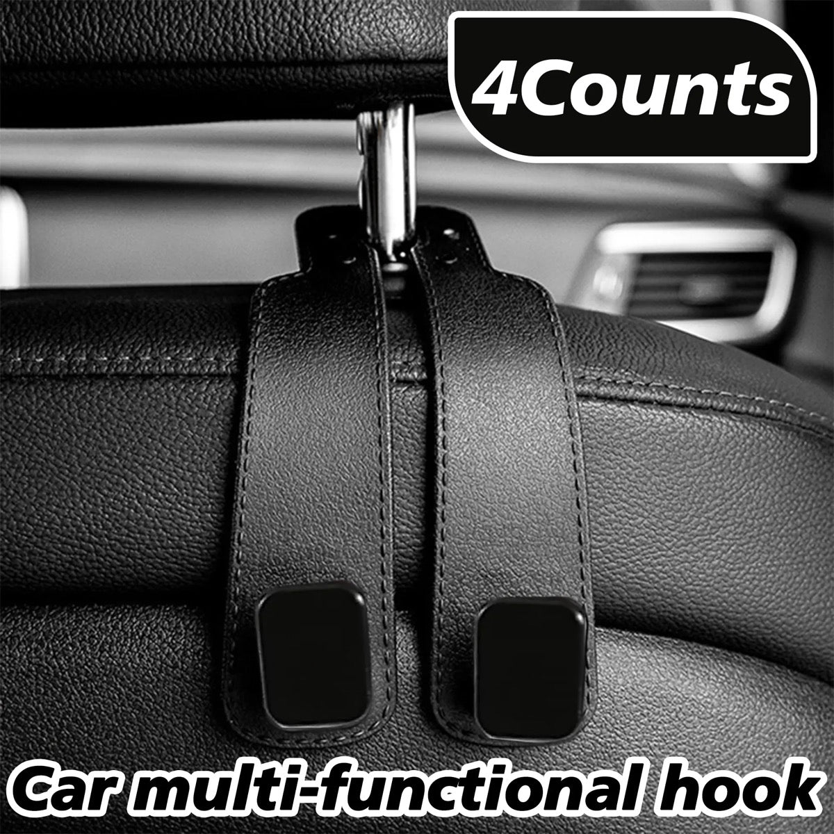4PCS Faux Leather Car Headrest Hooks: Double-Hook Organizer for Bags & Essentials — image 1