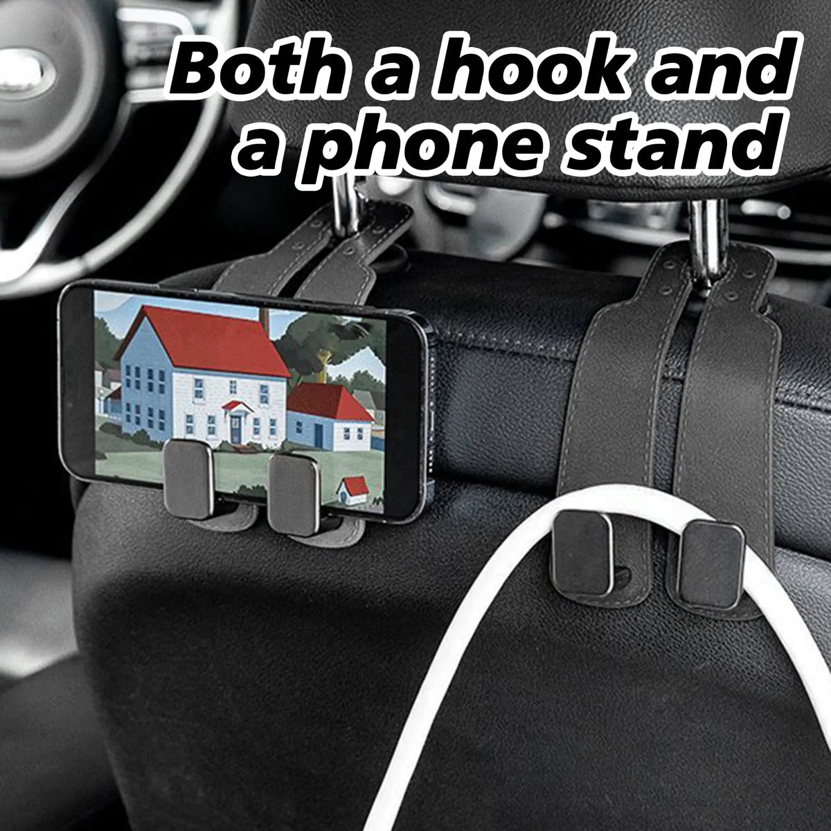 4PCS Faux Leather Car Headrest Hooks: Double-Hook Organizer for Bags & Essentials — image 3