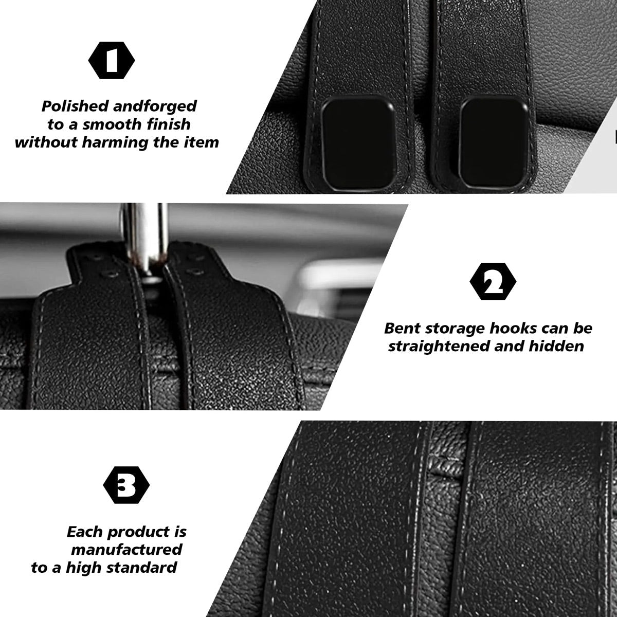 4PCS Faux Leather Car Headrest Hooks: Double-Hook Organizer for Bags & Essentials — image 4