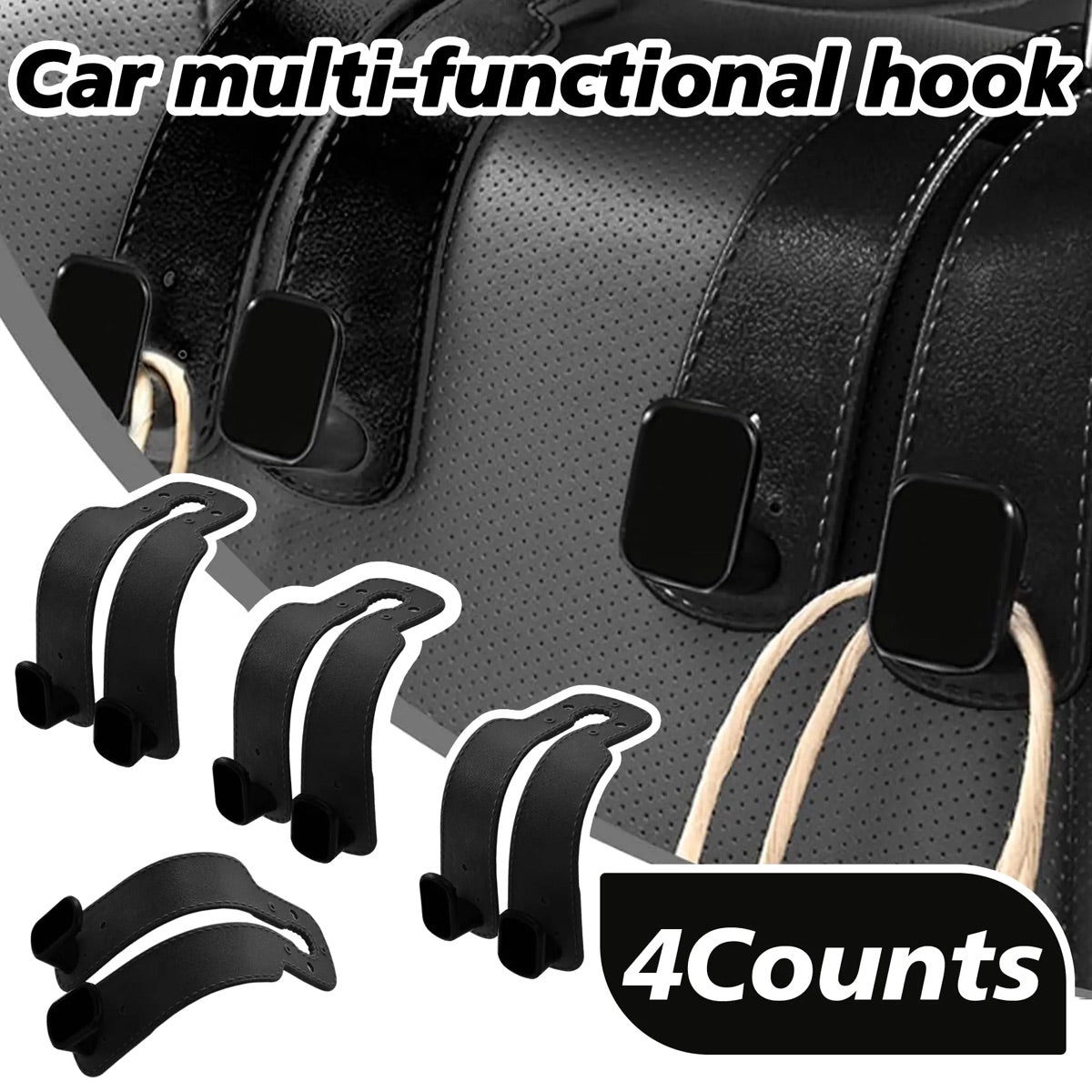 4PCS Faux Leather Car Headrest Hooks: Double-Hook Organizer for Bags & Essentials — image 9