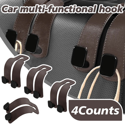 4PCS Faux Leather Car Headrest Hooks: Double-Hook Organizer for Bags & Essentials — image 10