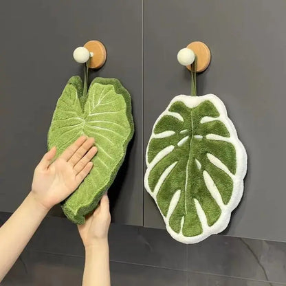 Monstera Deliciosa Hanging Hand Towels: Absorbent & Lint-Free Coral Fleece for Kitchen — image 1