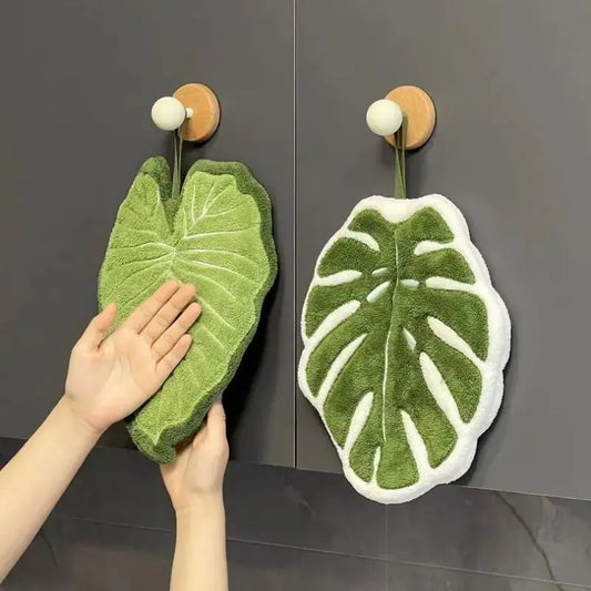 Monstera Deliciosa Hanging Hand Towels: Absorbent & Lint-Free Coral Fleece for Kitchen — image 1