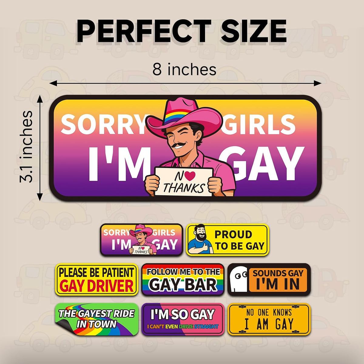 8-Pack Funny Gay Pride Car Magnets — product 3