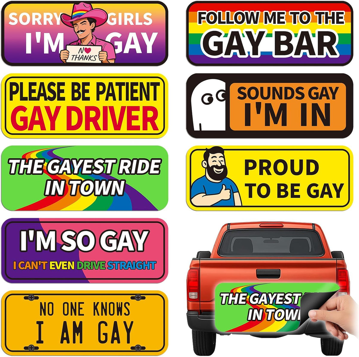 8-Pack Funny Gay Pride Car Magnets — product 1
