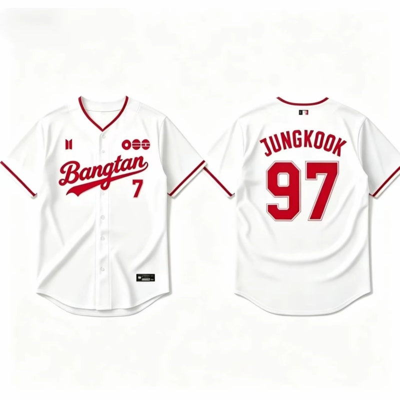 K-POP White & Red Baseball Jersey, Fan-Inspired Concert Shirt — media 5
