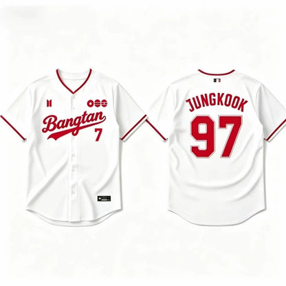 K-POP White & Red Baseball Jersey, Fan-Inspired Concert Shirt — media 5