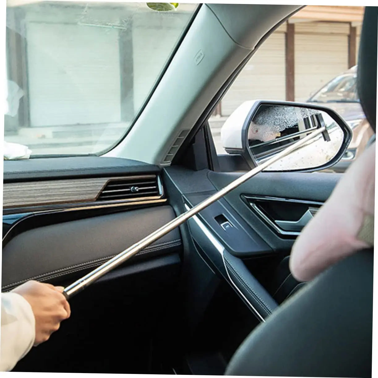 Car Rearview Mirror Wiper, Retractable Car Side Mirror Squeegee with Long Handle — image 3