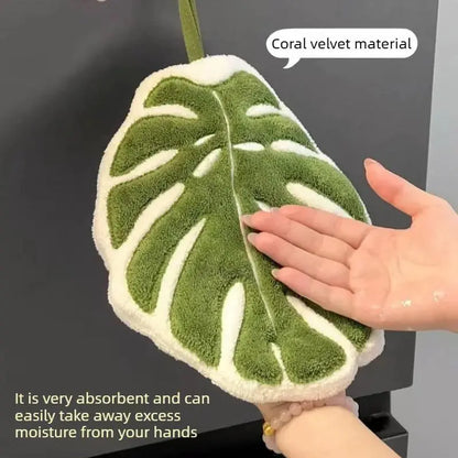 Monstera Deliciosa Hanging Hand Towels: Absorbent & Lint-Free Coral Fleece for Kitchen — image 3