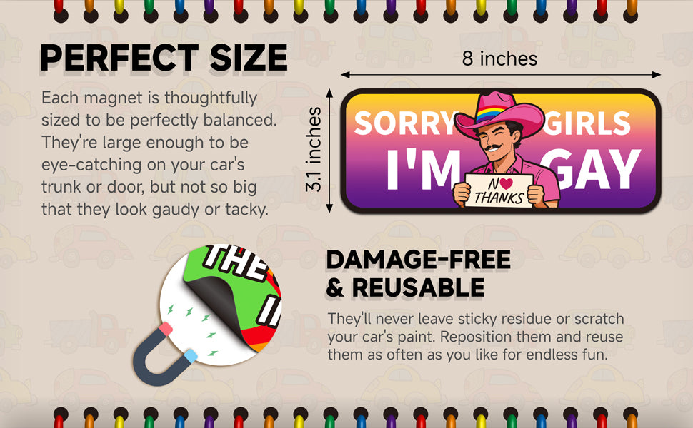 8-Pack Funny Gay Pride Car Magnets — details 11