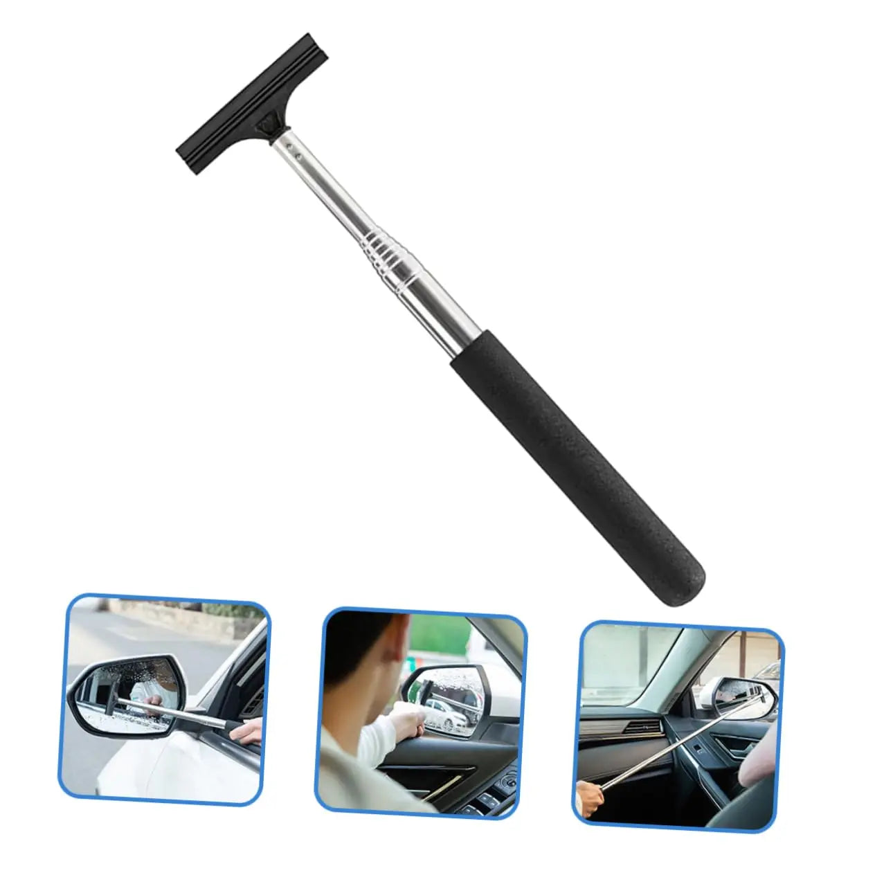 Car Rearview Mirror Wiper, Retractable Car Side Mirror Squeegee with Long Handle — image 4