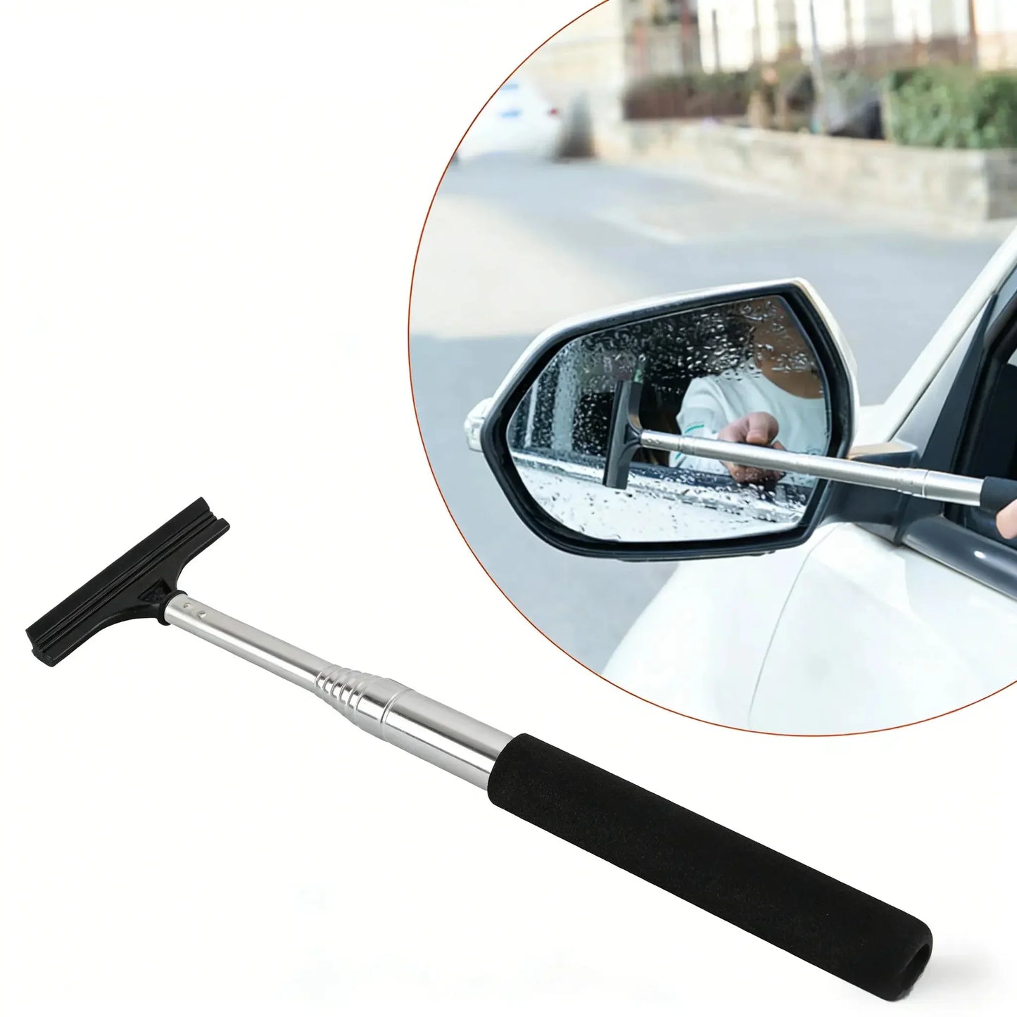 Car Rearview Mirror Wiper, Retractable Car Side Mirror Squeegee with Long Handle — image 2