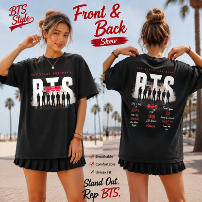 BTS-inspired The Kings Are Back black oversized T-shirt front and back