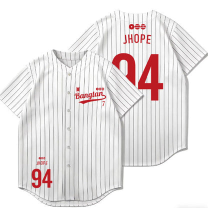 BTS white pinstripe baseball jersey J-Hope 94 front and back