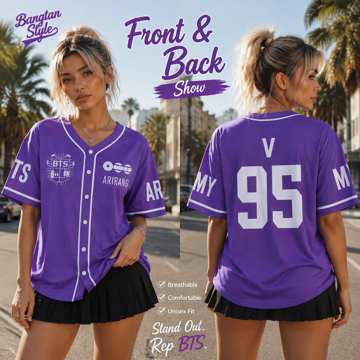 BTS ARIRANG V 95 baseball jersey model front and back