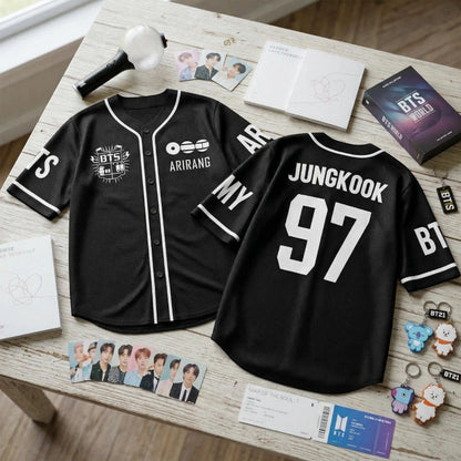 BTS ARIRANG Jungkook 97 black baseball jersey front and back