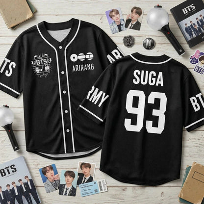 BTS ARIRANG Suga 93 black baseball jersey front and back