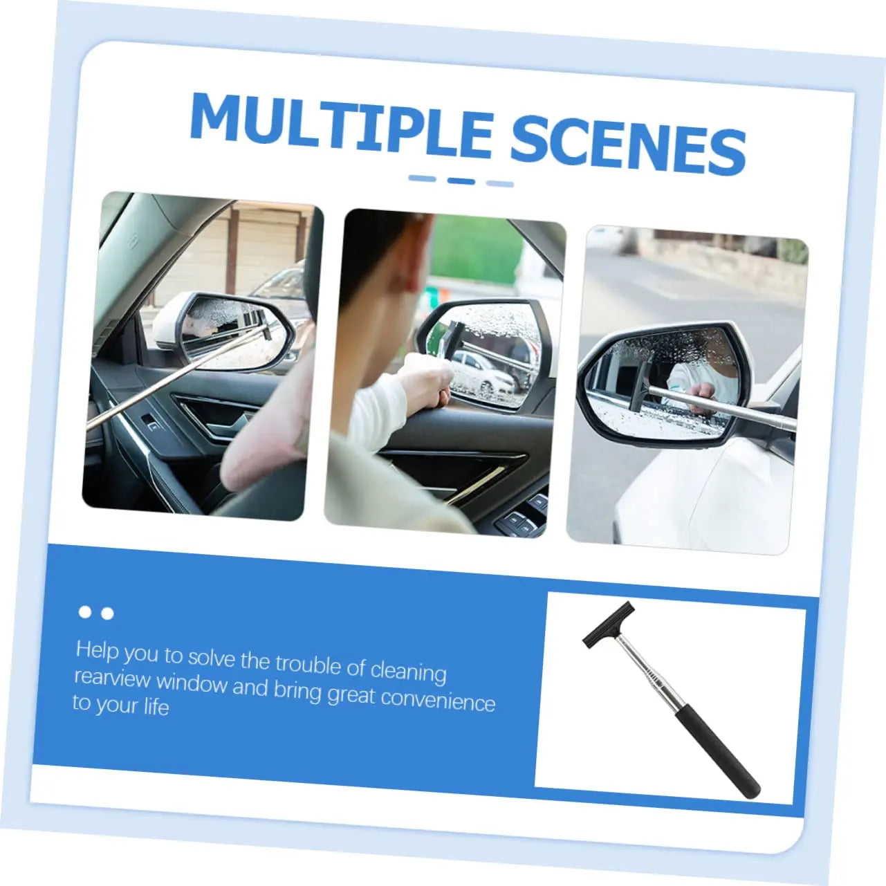 Car Rearview Mirror Wiper, Retractable Car Side Mirror Squeegee with Long Handle — image 8