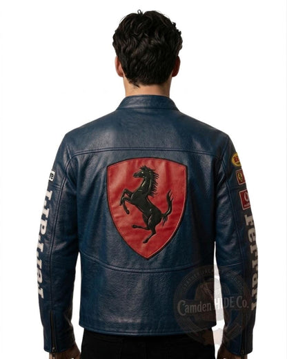 Interior lining of red Ferrari Racing Leather Jacket with YKK zipper detail