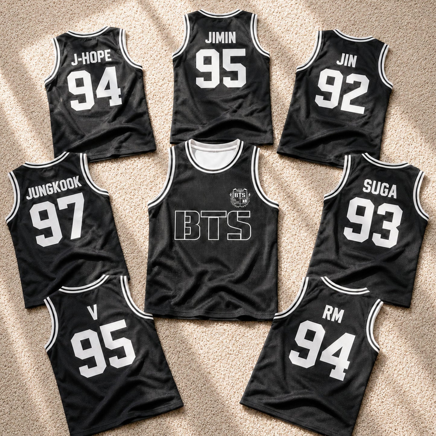 Back view of custom BTS basketball jersey showing customizable name and number area
