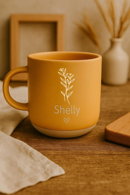 Custom Name Engraved Mug with Floral Design and Heart - Personalized Anniversary Gift for Her — image 4