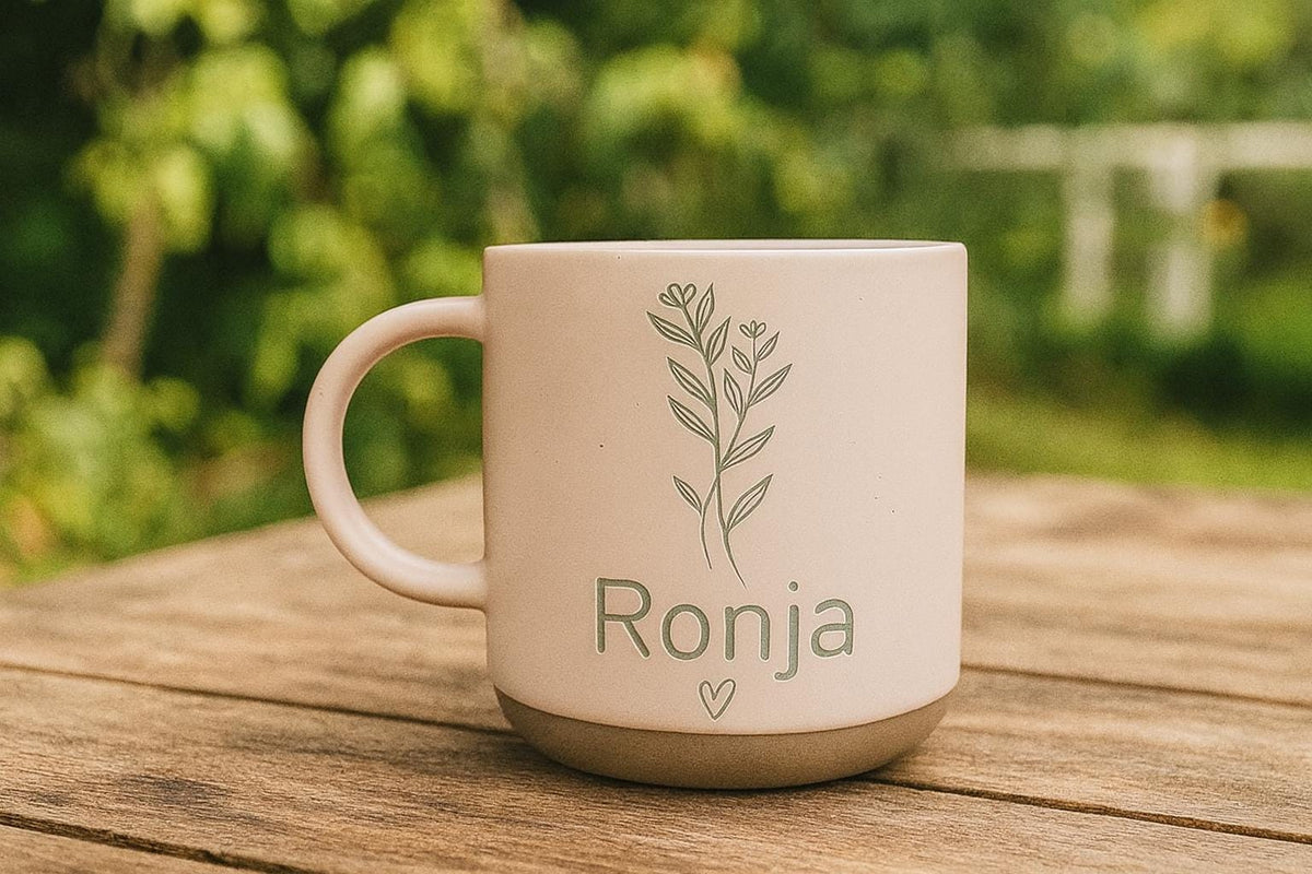 Custom Name Engraved Mug with Floral Design and Heart - Personalized Anniversary Gift for Her — image 3