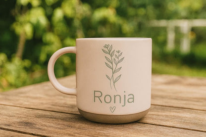 Custom Name Engraved Mug with Floral Design and Heart - Personalized Anniversary Gift for Her — image 3