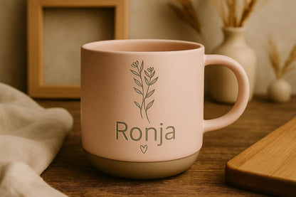Custom Name Engraved Mug with Floral Design and Heart - Personalized Anniversary Gift for Her — image 1