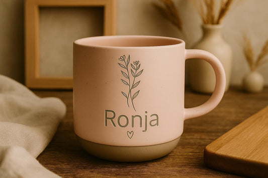 Personalized Engraved Floral Mug with Name - Custom Boho Ceramic Coffee Cup, 12oz Stoneware — image 1