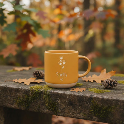 Custom Engraved Flower Mug: Personalized Stoneware Coffee Cup, Microwave Safe,Mon mug — image 3