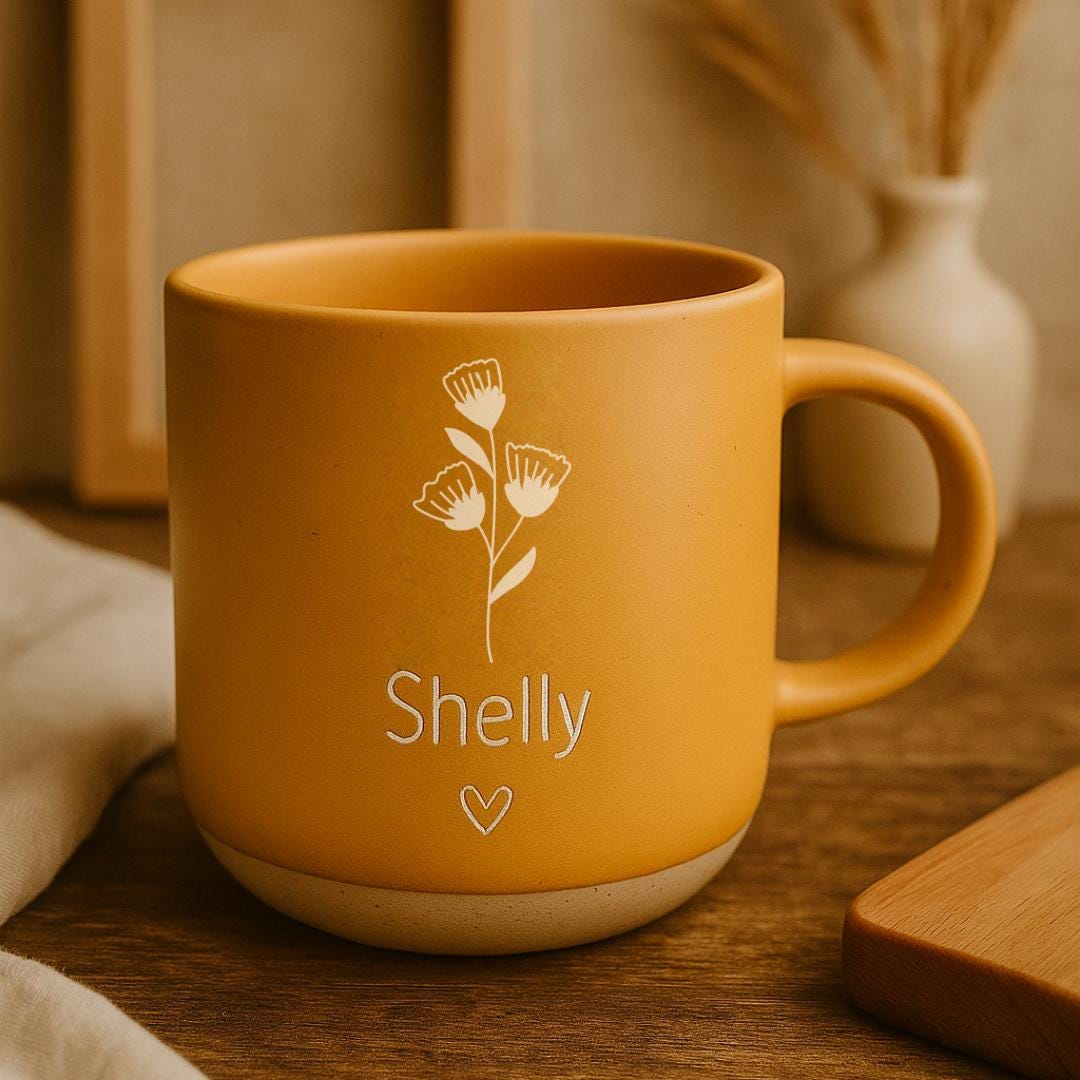 Custom Engraved Flower Mug: Personalized Stoneware Coffee Cup, Microwave Safe,Mon mug — image 2