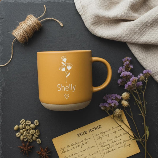 Custom Engraved Flower Mug: Personalized Stoneware Coffee Cup, Microwave Safe,Mon mug — image 1