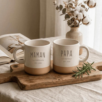 Custom Engraved Two-Tone Mug: Personalized Stoneware Coffee Cup, Mom Gift, Family Gift — image 1