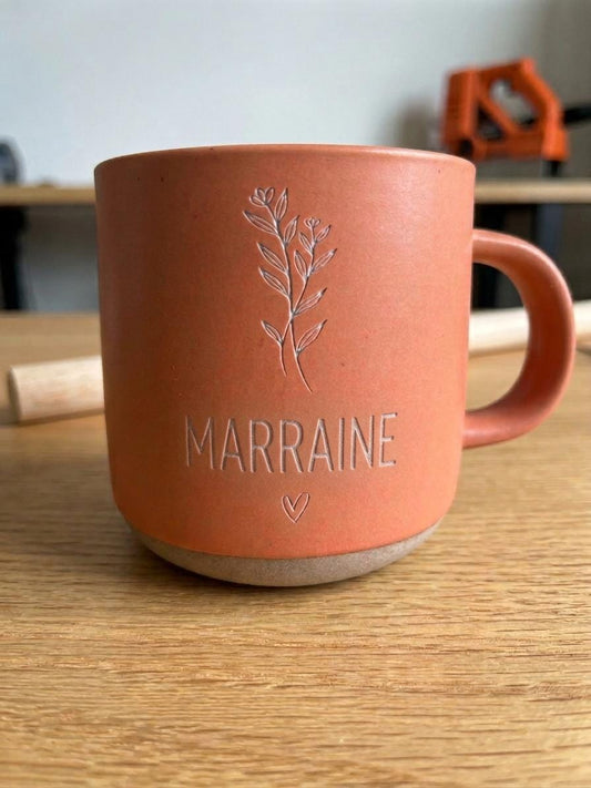 Personalized Ceramic Mug, Laser Engraved Floral Name, Gift for Mom, Dad, Godmother — image 1